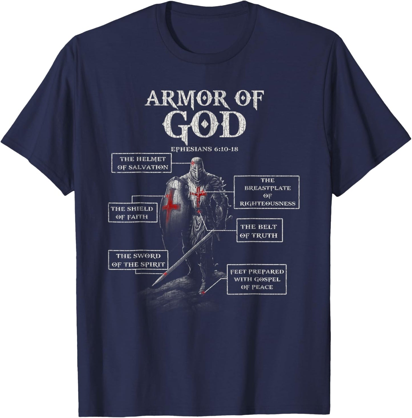 Vintage Armor Of God Bible Verse Cool For Religious T-Shirt - T-Shirt | Navy
