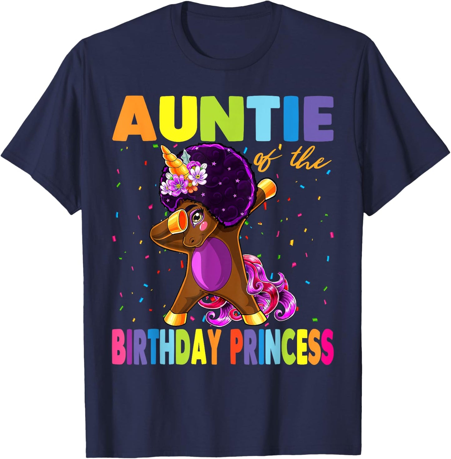 Dabbing Unicorn Afro Auntie of the Birthday Princess T-Shirt - T-Shirt | Navy