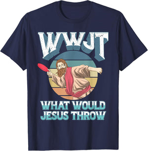 Disc Golf WWJT What Would Jesus Throw Frisbee Golf Christian T-Shirt - T-Shirt | Navy