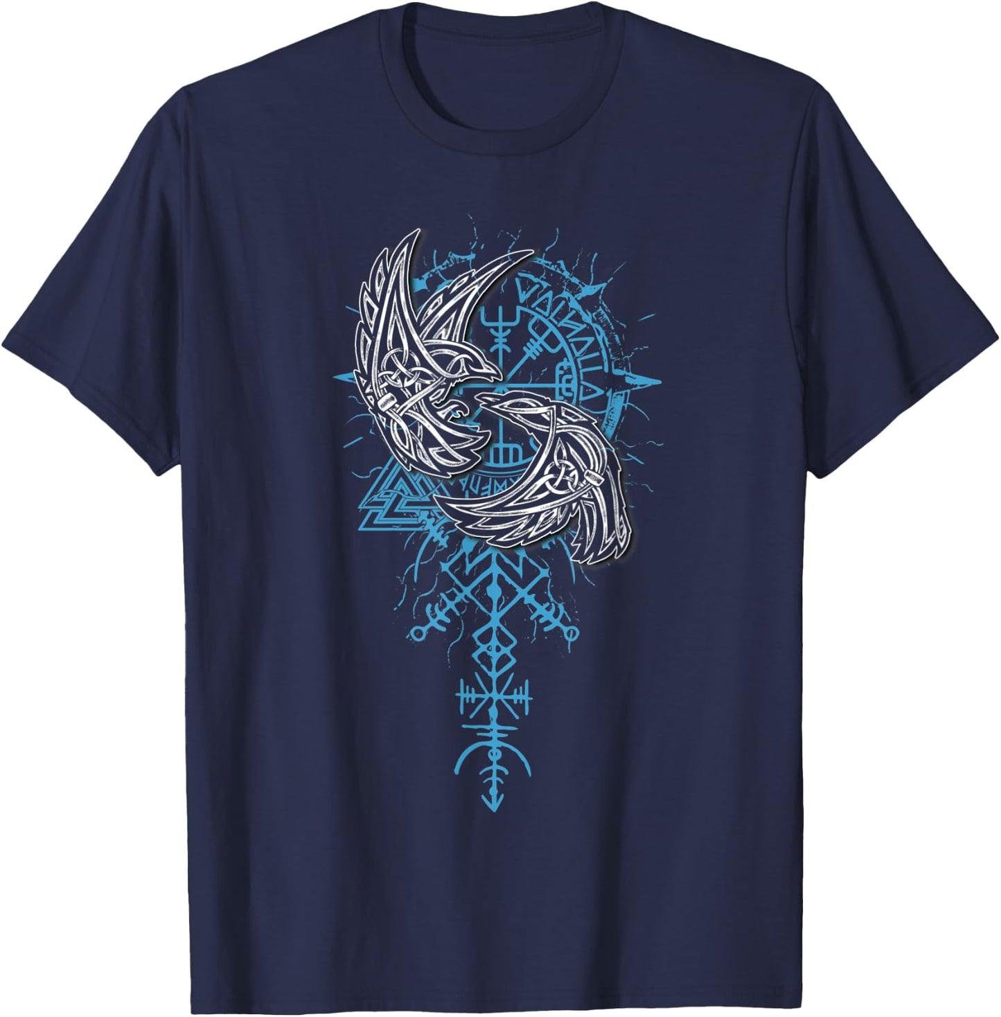 Valhalla Raven Ravens Odin's Runes Norse Compass Viking T-Shirt - T-Shirt | Navy