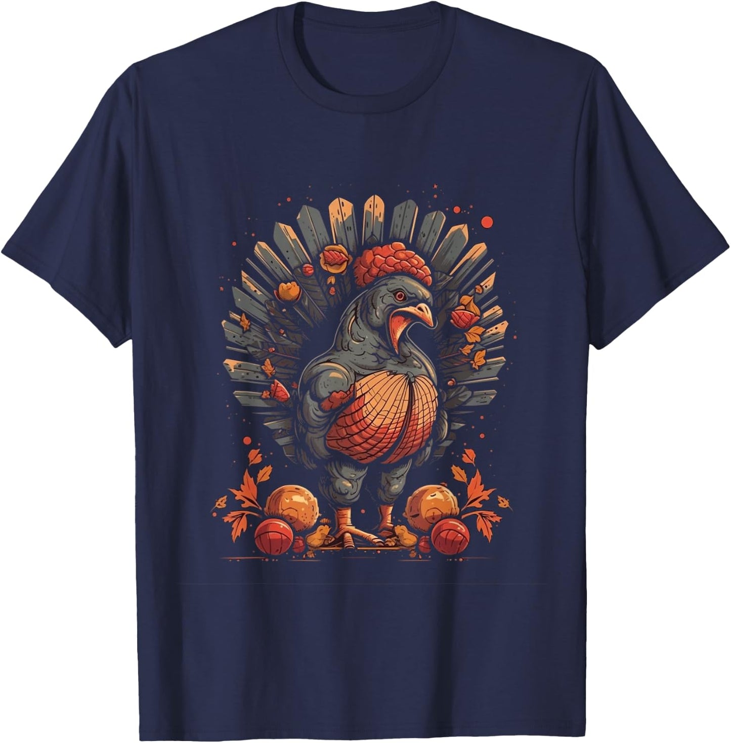 Turkey Fall Leaves Thanksgiving Day Animal Men Women Kids T-Shirt - T-Shirt | Navy
