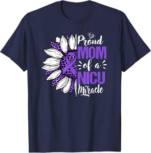 Proud Mom Of A NICU Miracle Sunflower Prematurity Awareness T-Shirt - T-Shirt | Navy
