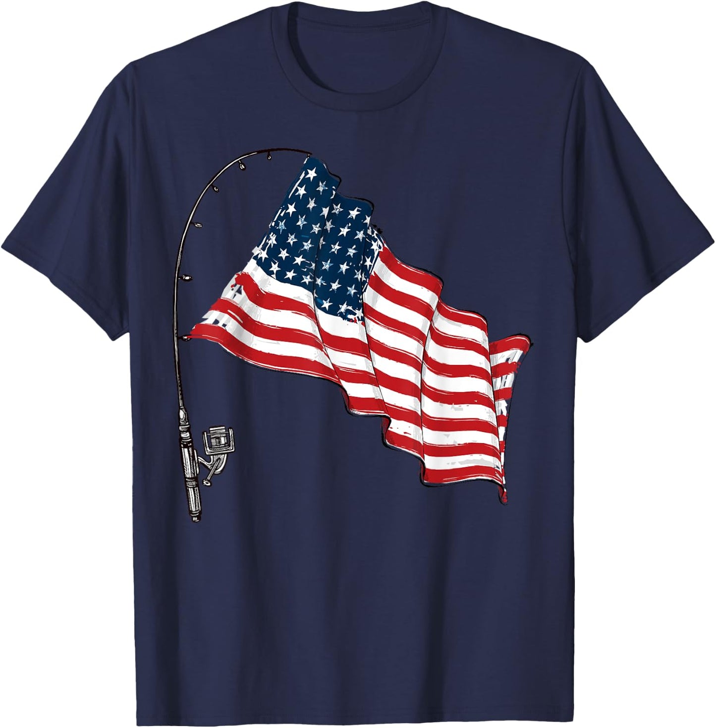 Vintage American Flag Fishing Rod Fishing Lover Fisherman T-Shirt - T-Shirt | Navy