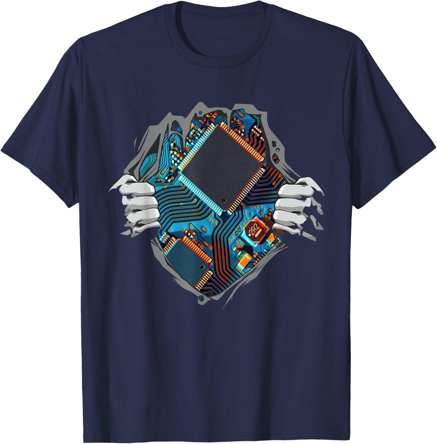 Hardware Computer Engineer CPU Chip Circuit Motherboard T-Shirt - T-Shirt | Navy