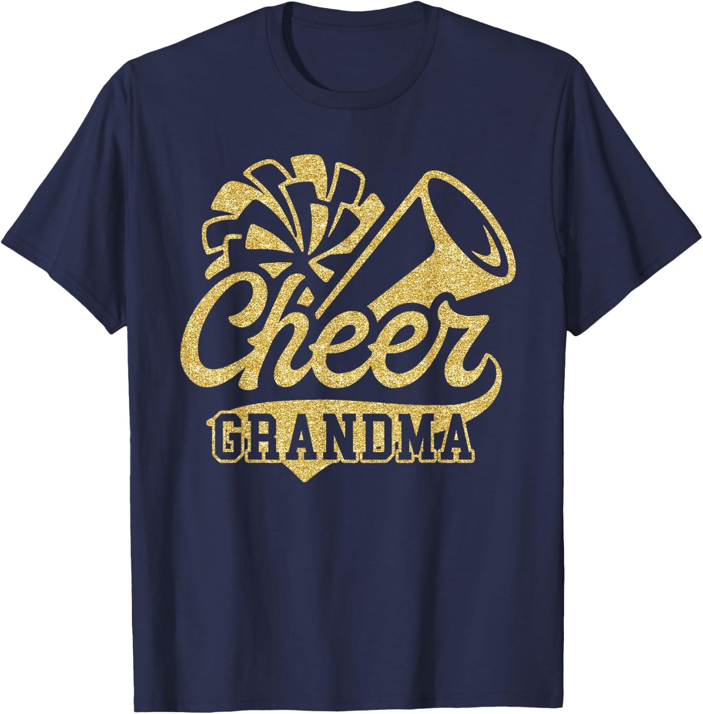 Cheer Grandma Biggest Fan Black Yellow Gold Pom Pom T-Shirt - T-Shirt | Navy