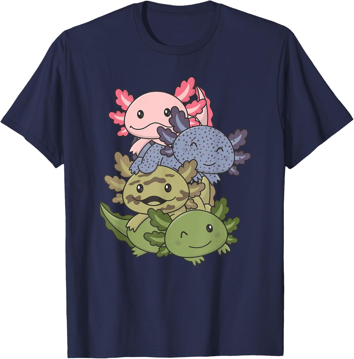 Axolotl Pile Cute Animals Kawaii Anime Funny Axolotl T-Shirt - T-Shirt | Navy