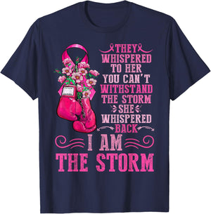 I Am The Storm Breast Cancer Awareness Warrior Pink Ribbon T-Shirt - T-Shirt | Navy