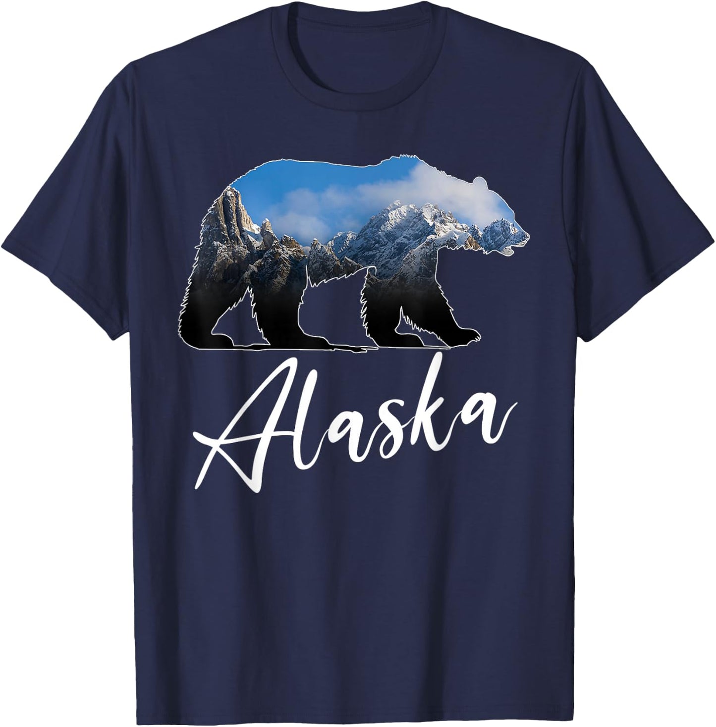 Alaskan Mountains Bear Grizzly Alaska State Souvenirs T-Shirt - T-Shirt | Navy