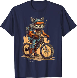 Mountain Biker Cat Cyclist Biking Kitten T-Shirt - T-Shirt | Navy
