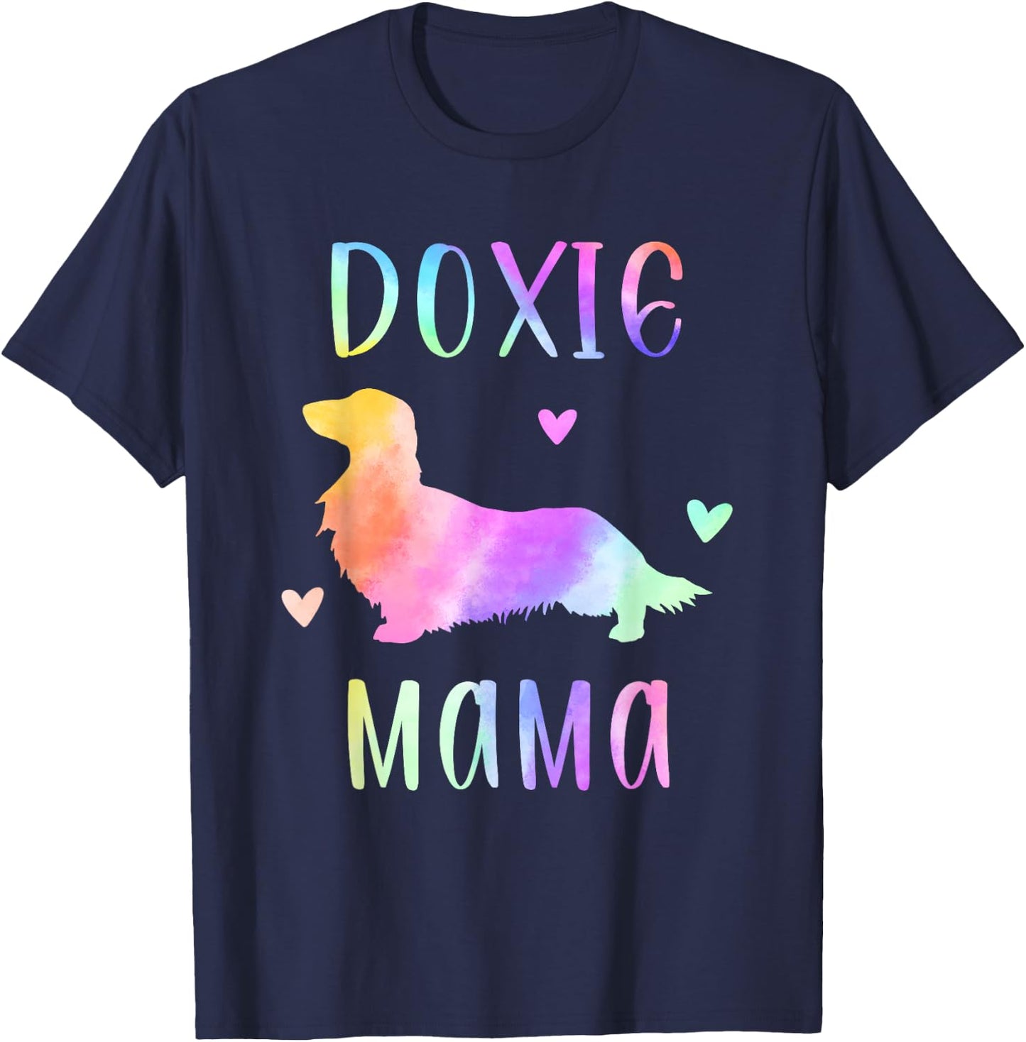 Doxie Mama Dachshund Mom Rainbow Watercolor T-Shirt - T-Shirt | Navy