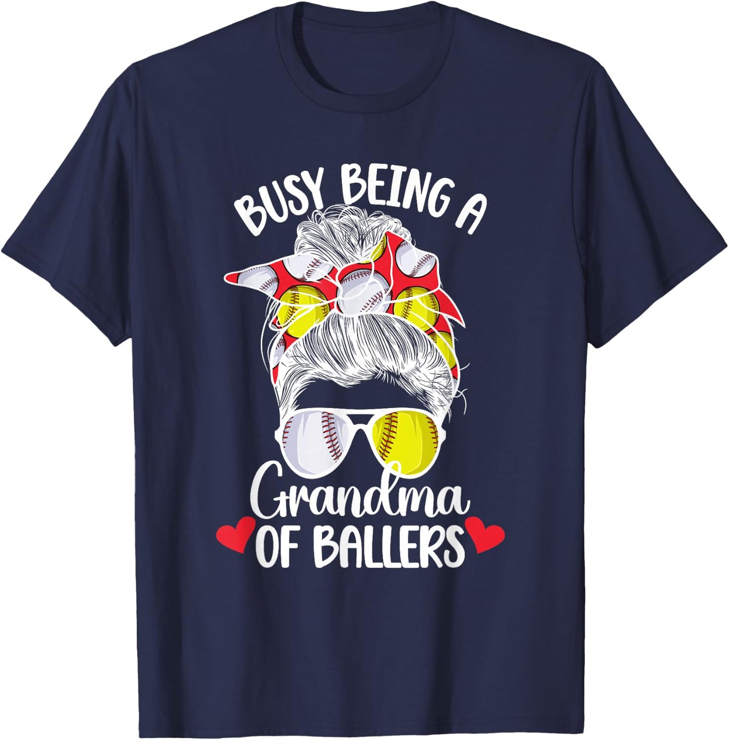 Grandma Of Ballers Softball Baseball Grandma T-Shirt - T-Shirt | Navy