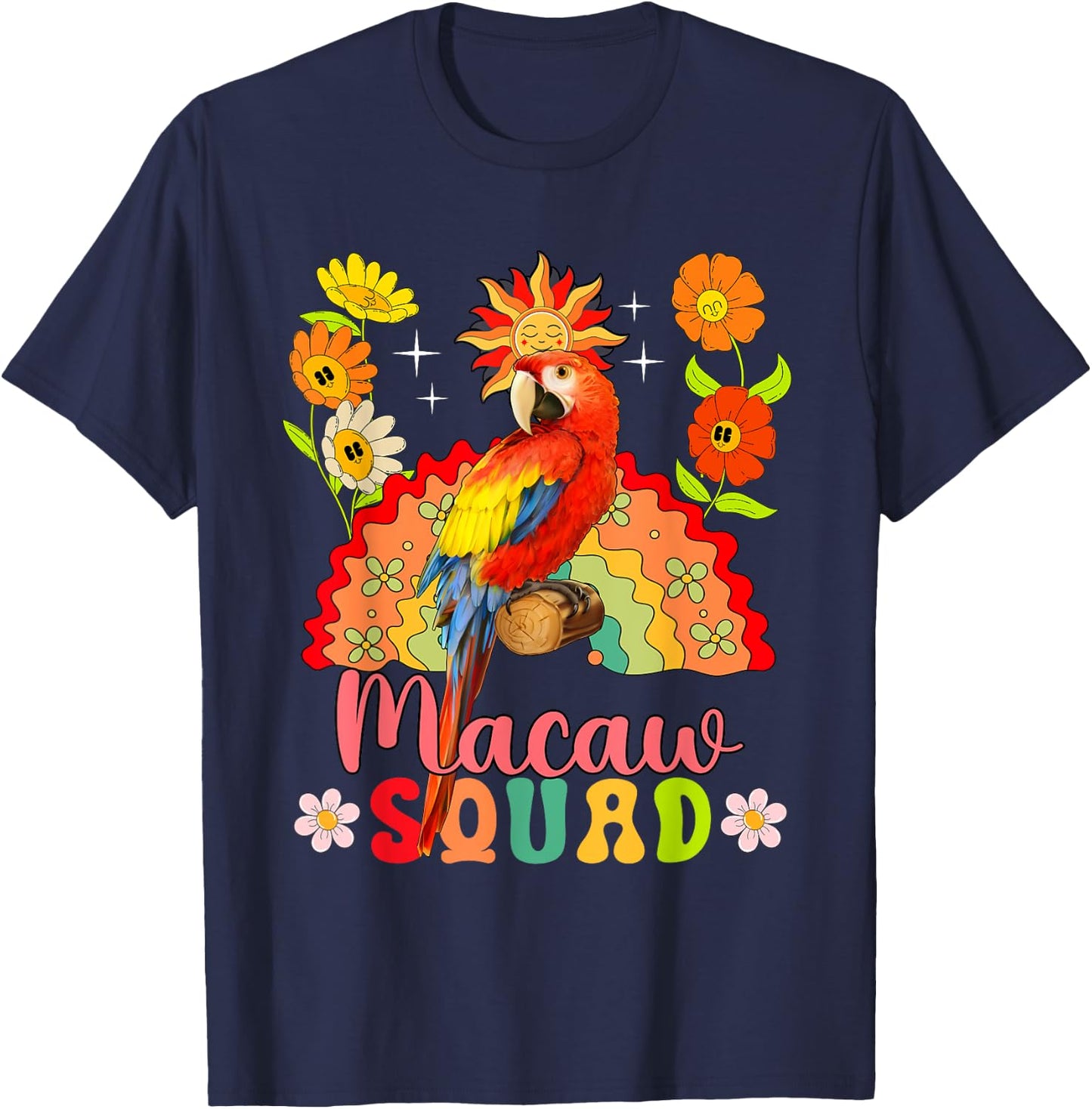 Macaw Squad Flowers Macaw Cute Rainbow Bird Lover Kids T-Shirt - T-Shirt | Navy