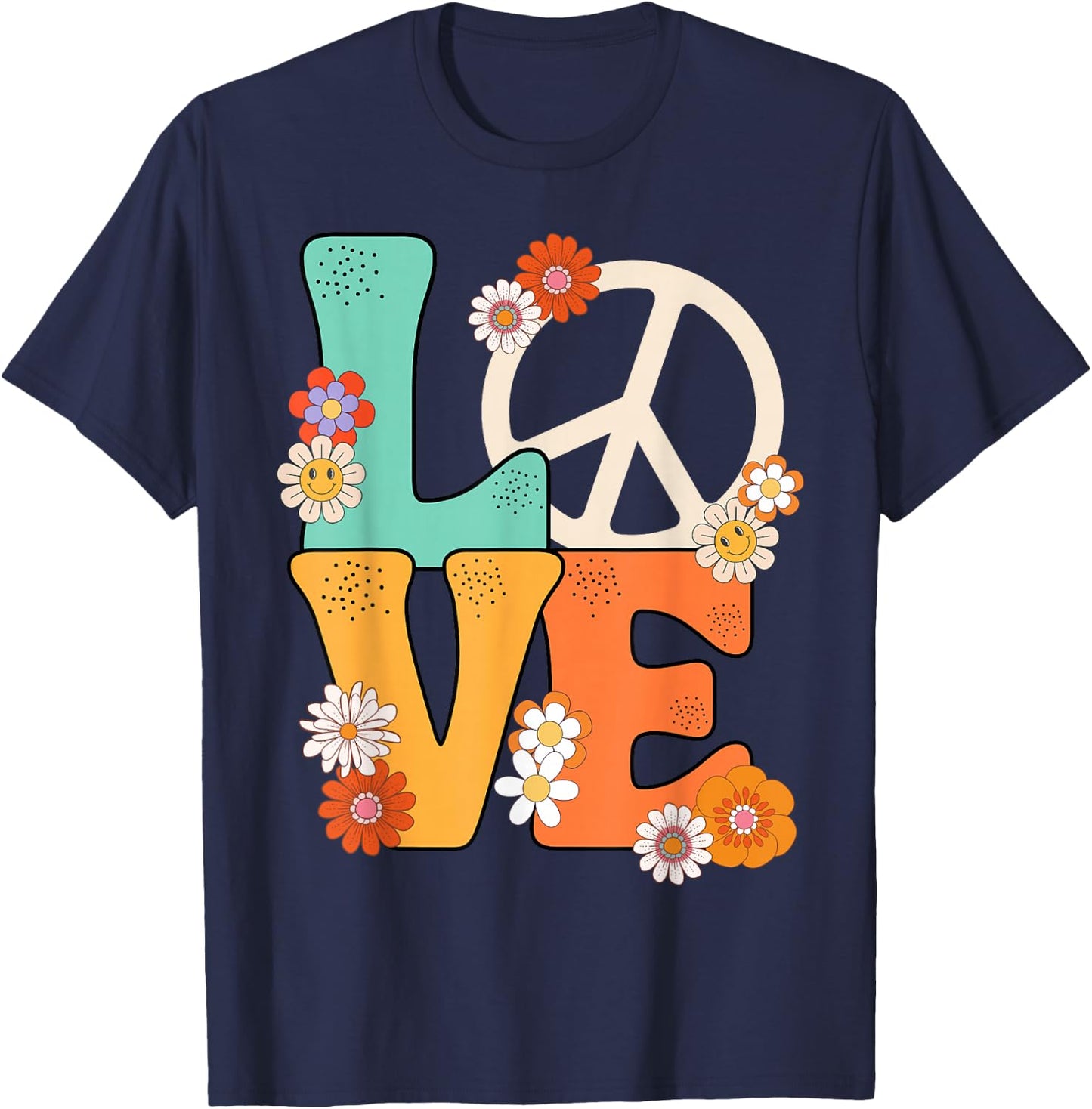 Peace Sign Love 60 s 70 s Shirts 70s Outfits T-Shirt - T-Shirt | Navy