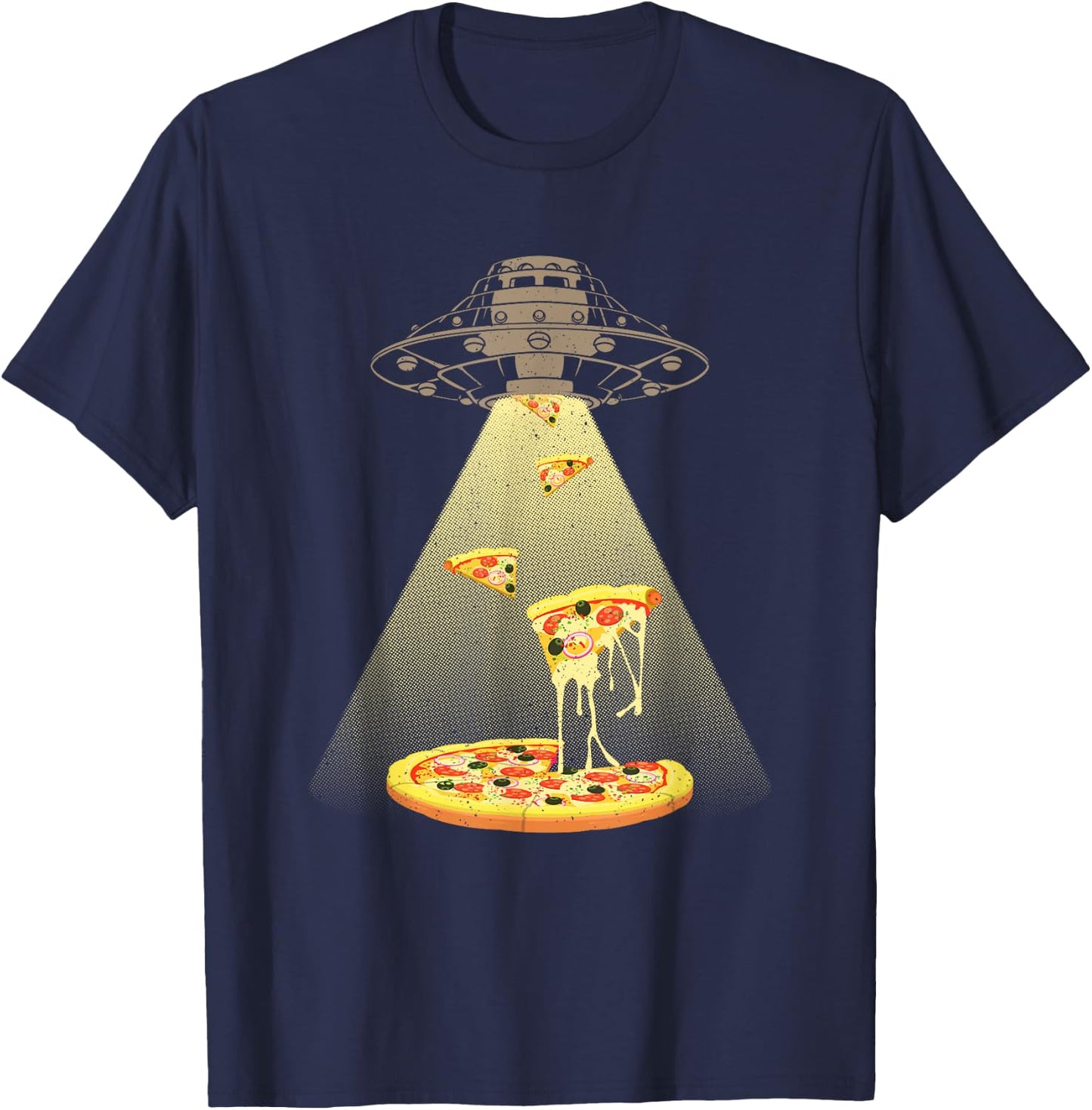 Cool Pizza Women UFO Alien Eating Pizza Abduction T-Shirt - T-Shirt | Navy