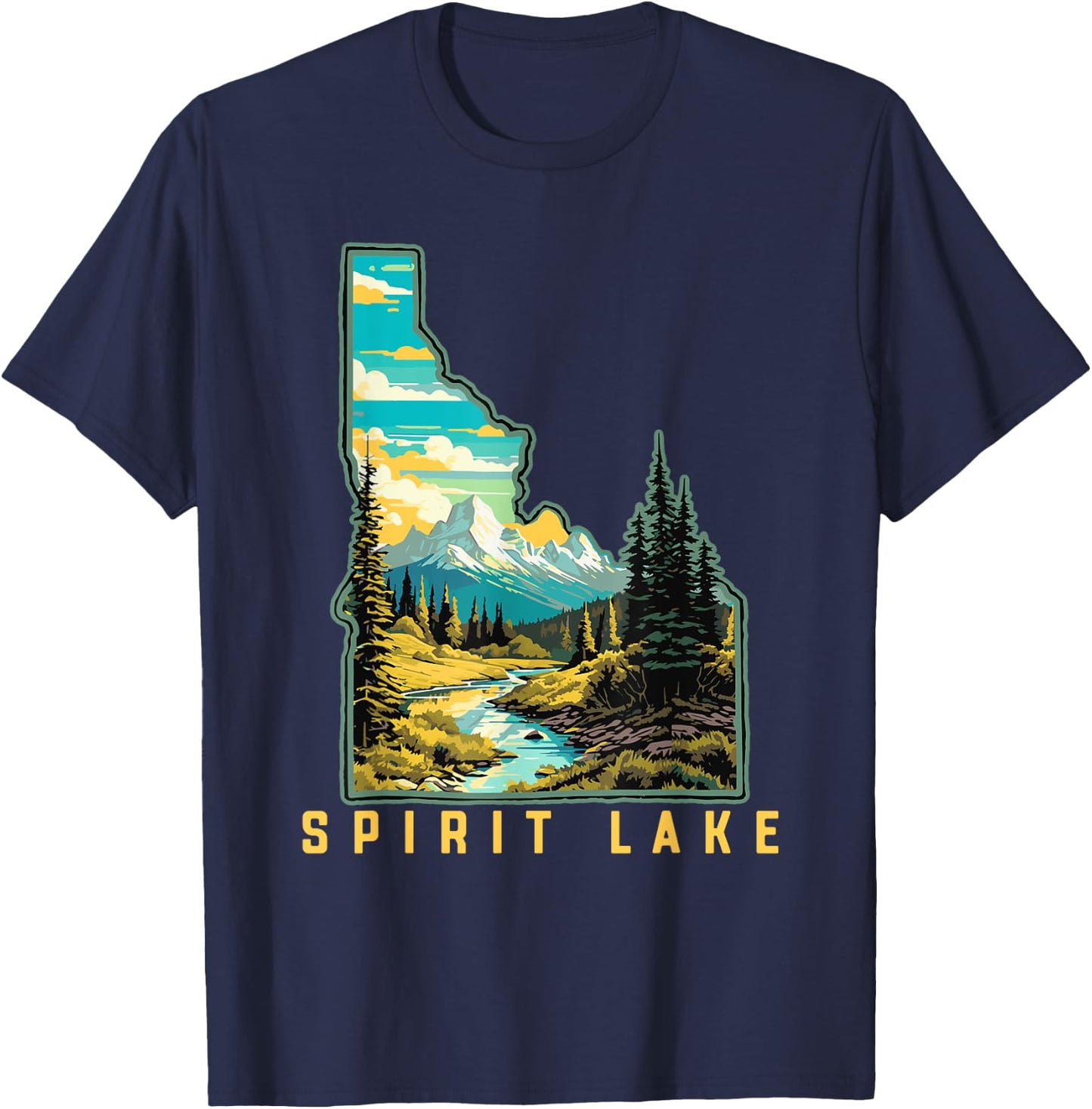 Spirit Lake Idaho State Outdoor Nature Graphic T-Shirt - T-Shirt | Navy