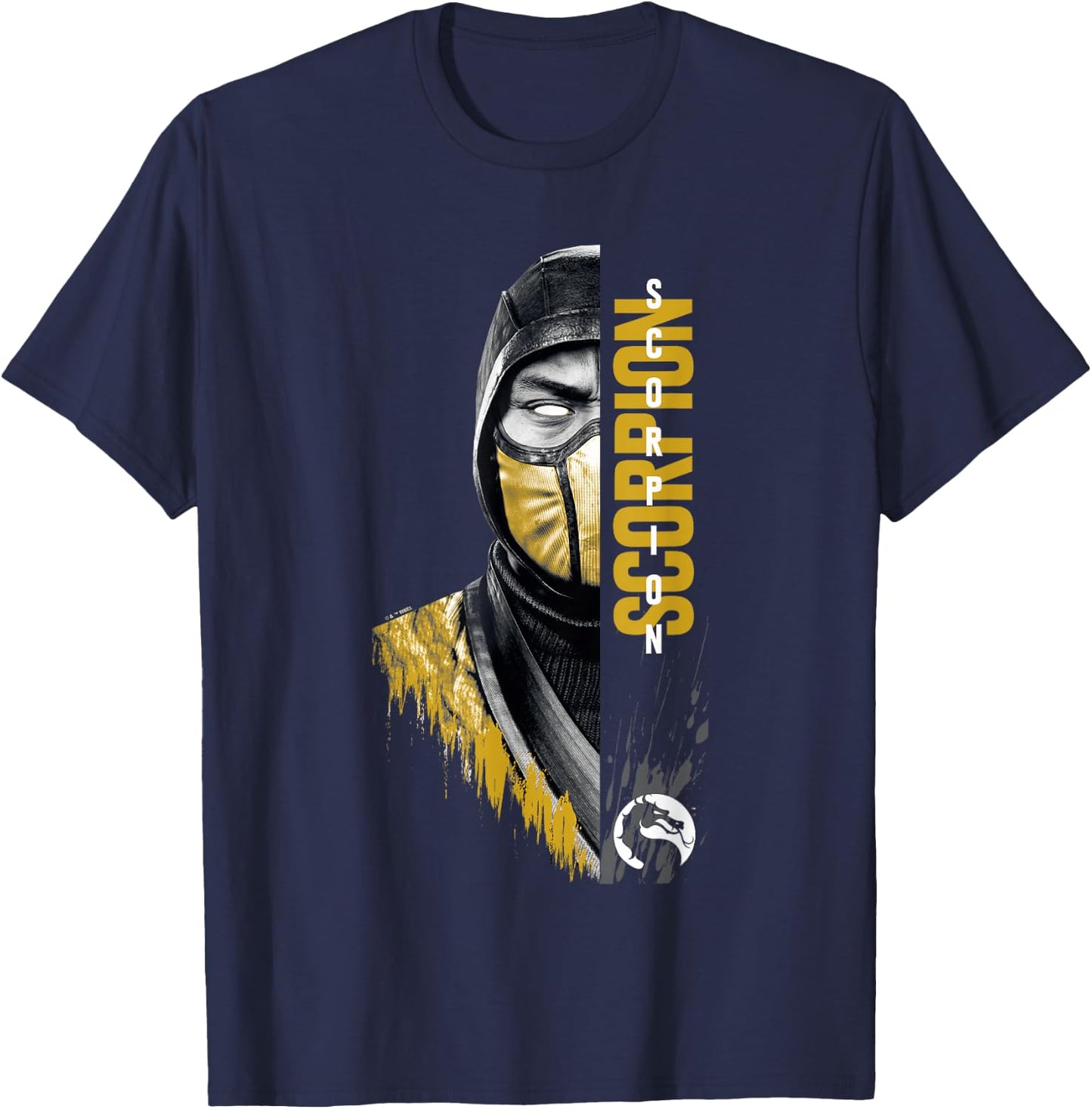 Mortal Kombat Klassic Scorpion Split Face Bust Portrait T-Shirt - T-Shirt | Navy