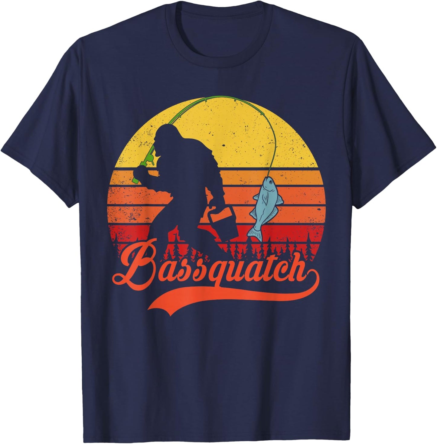 Bigfoot Fishing-Shirt Funny Bassquatch Bass Fish Boy Men T-Shirt - T-Shirt | Navy