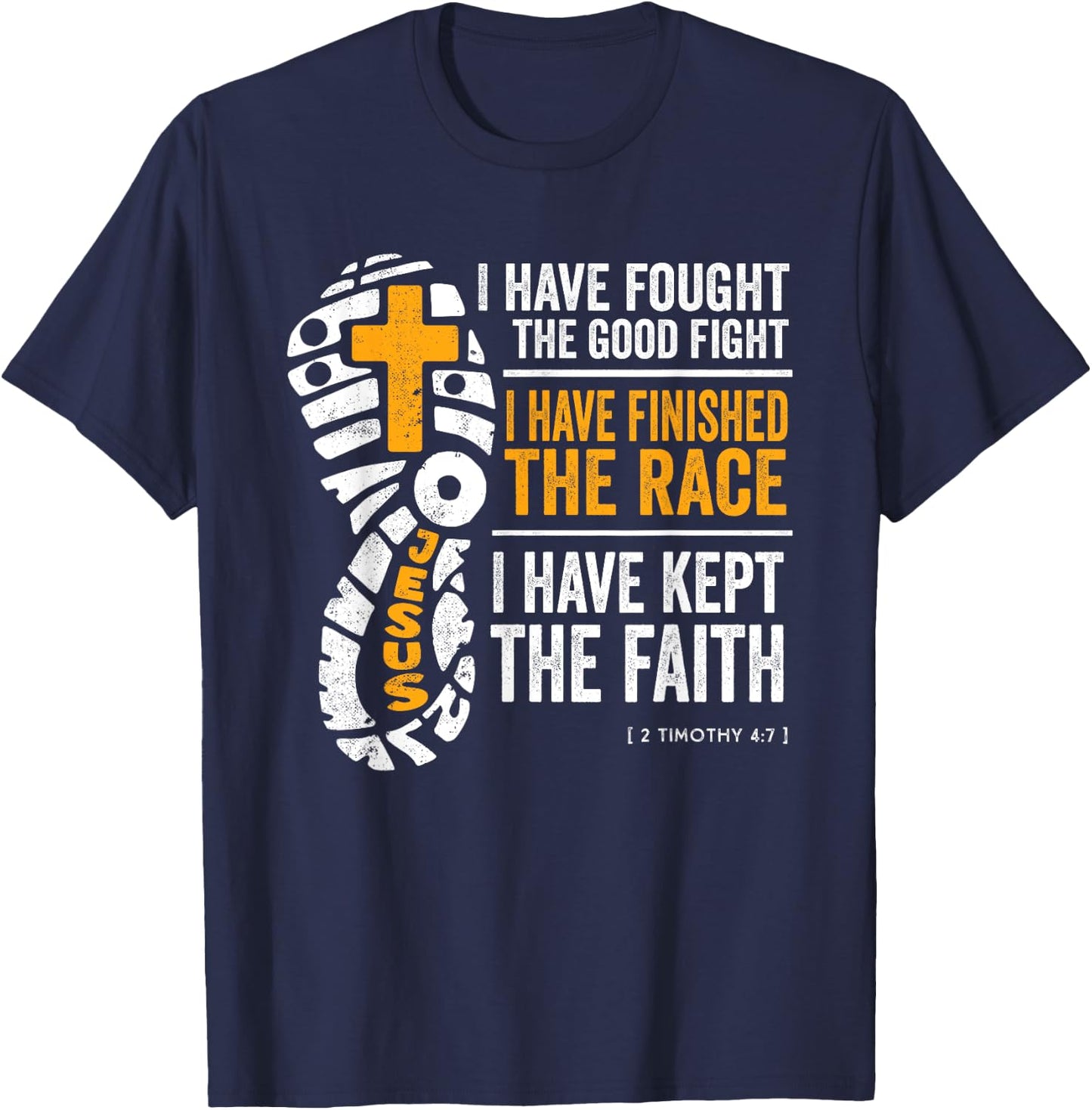 Religious Cross Country Runner 2 Timothy 4:7 Bible Verse T-Shirt - T-Shirt | Navy
