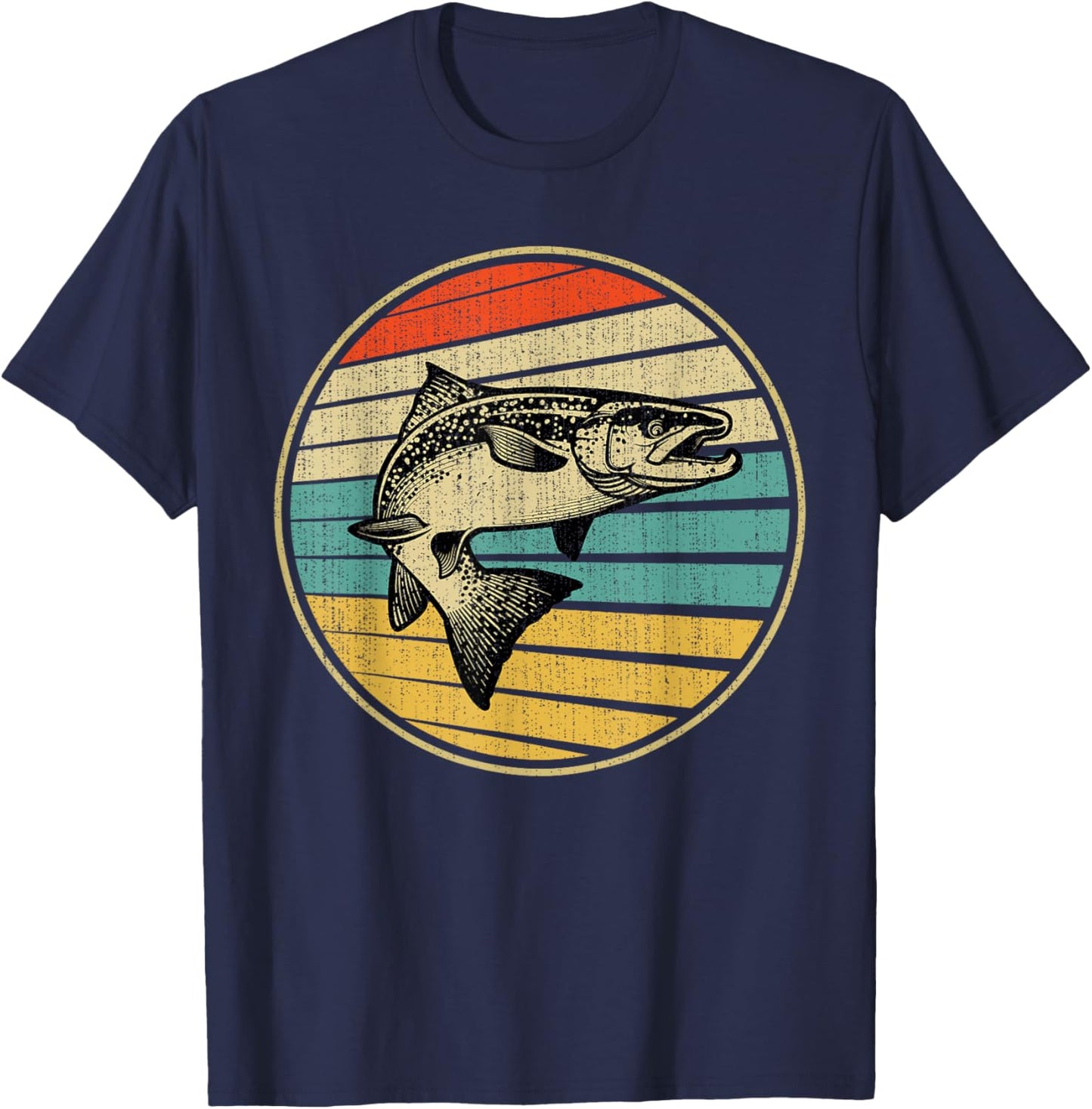 Salmon Fishing Fish Vintage Retro 70s 80s Fisherman Funny T-Shirt - T-Shirt | Navy
