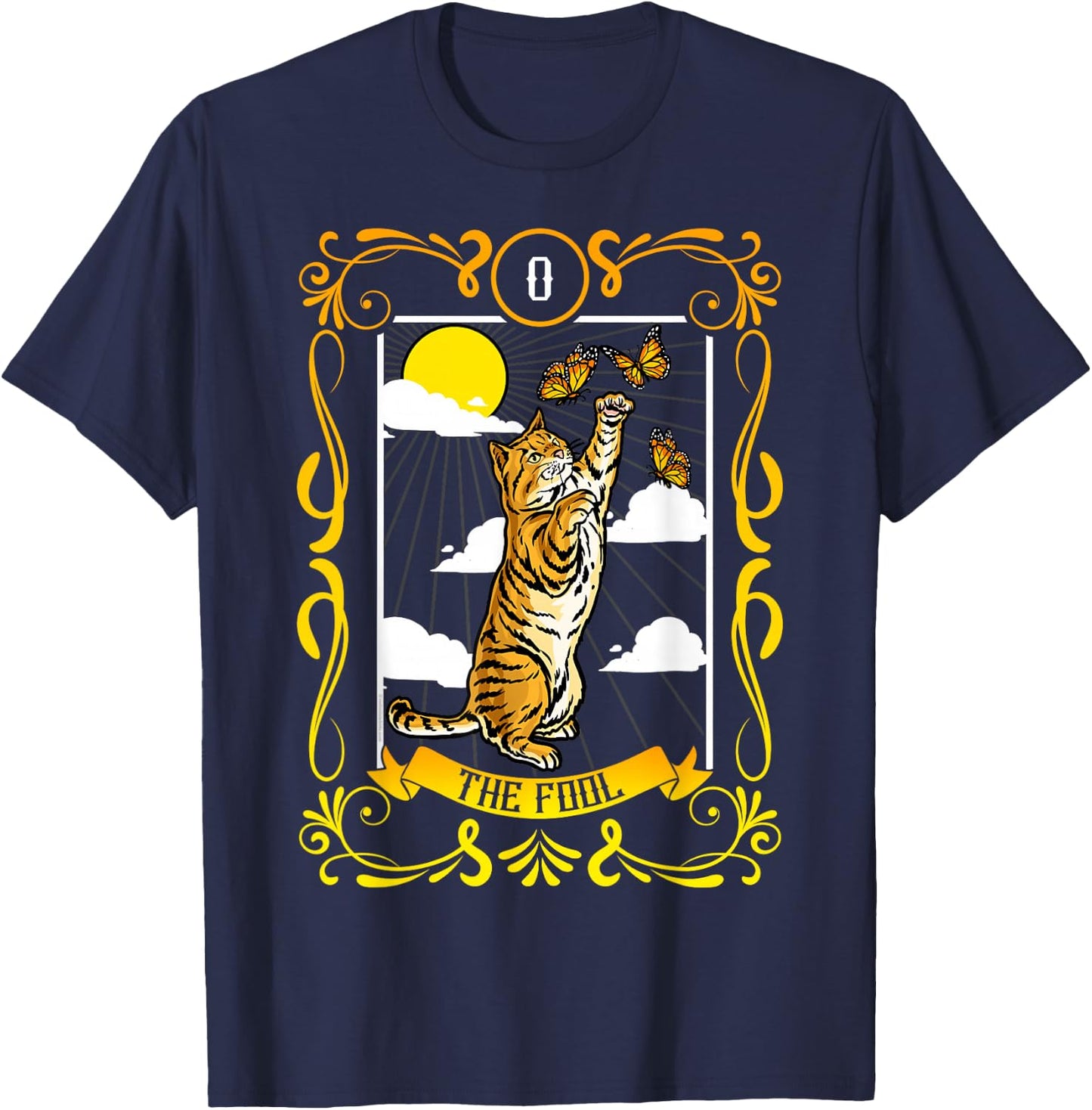 The Fool Cat Arcana Tarot Card Mystical Wiccan T-Shirt - T-Shirt | Navy