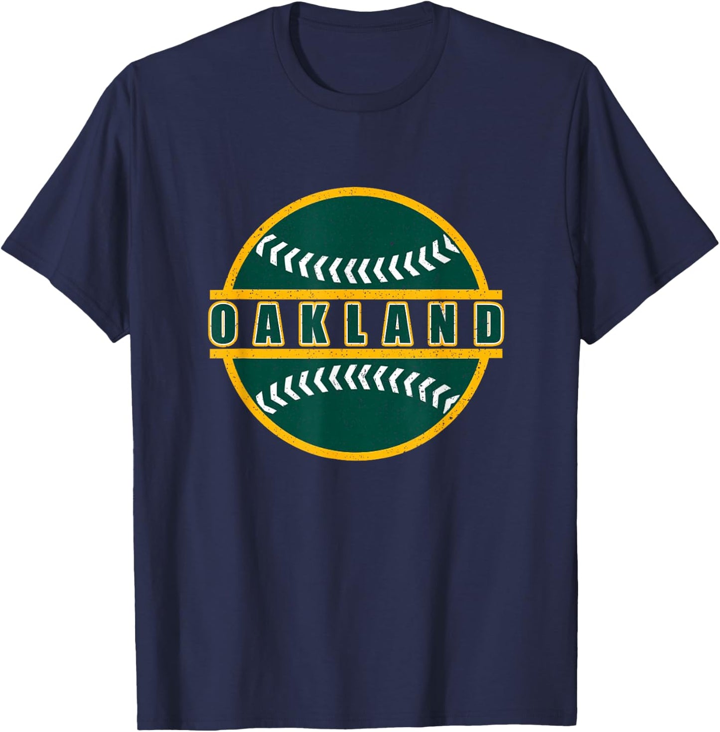 Vintage Oakland California Dark Green Yellow Retro Throwback T-Shirt - T-Shirt | Navy