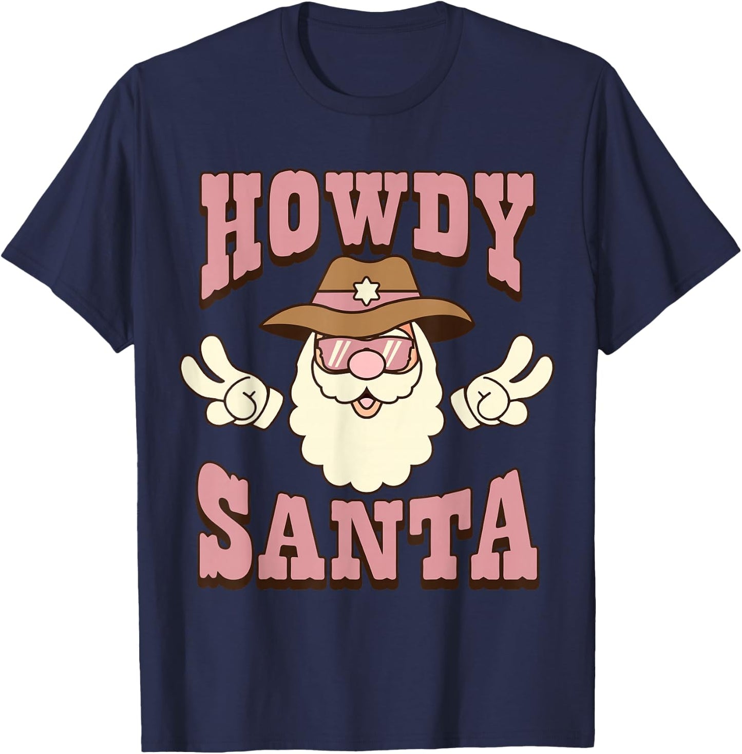 Howdy Santa Country Christmas Cowboy Groovy Retro T-Shirt - T-Shirt | Navy