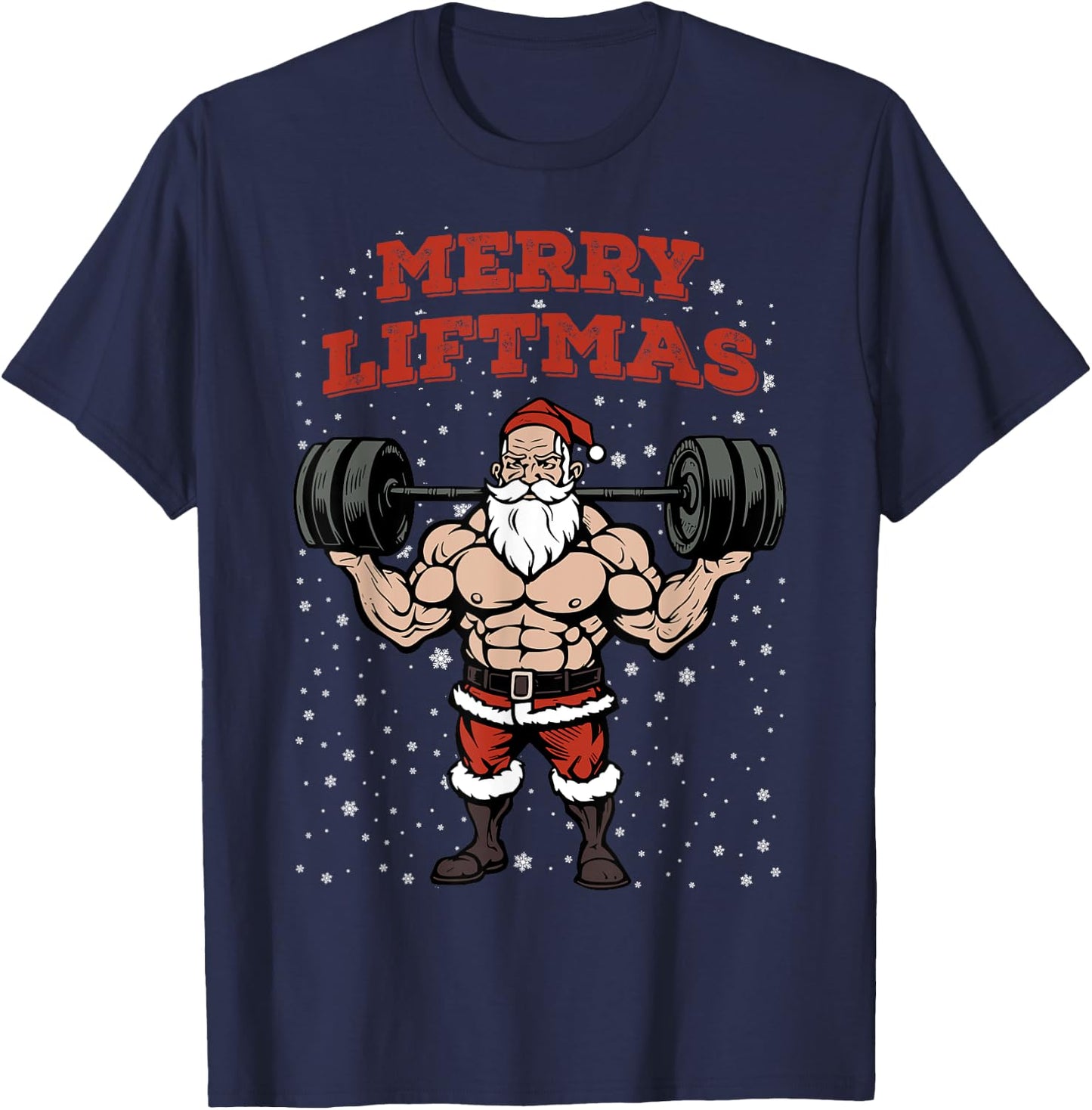 Merry Liftmas Christmas Muscular Santa Claus Gym Workout T-Shirt - T-Shirt | Navy