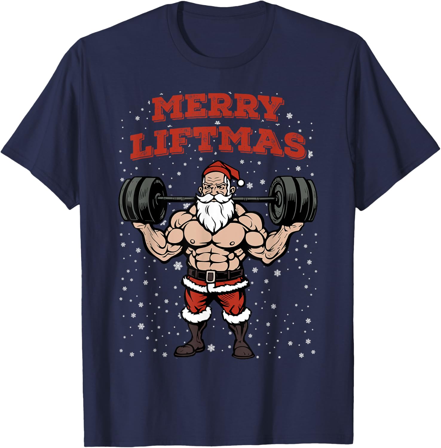 Merry Liftmas Christmas Muscular Santa Claus Gym Workout T-Shirt - T-Shirt | Navy