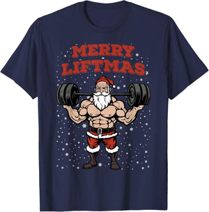 Merry Liftmas Christmas Muscular Santa Claus Gym Workout T-Shirt - T-Shirt | Navy