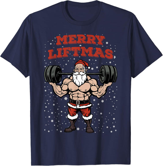 Merry Liftmas Christmas Muscular Santa Claus Gym Workout T-Shirt - T-Shirt | Navy