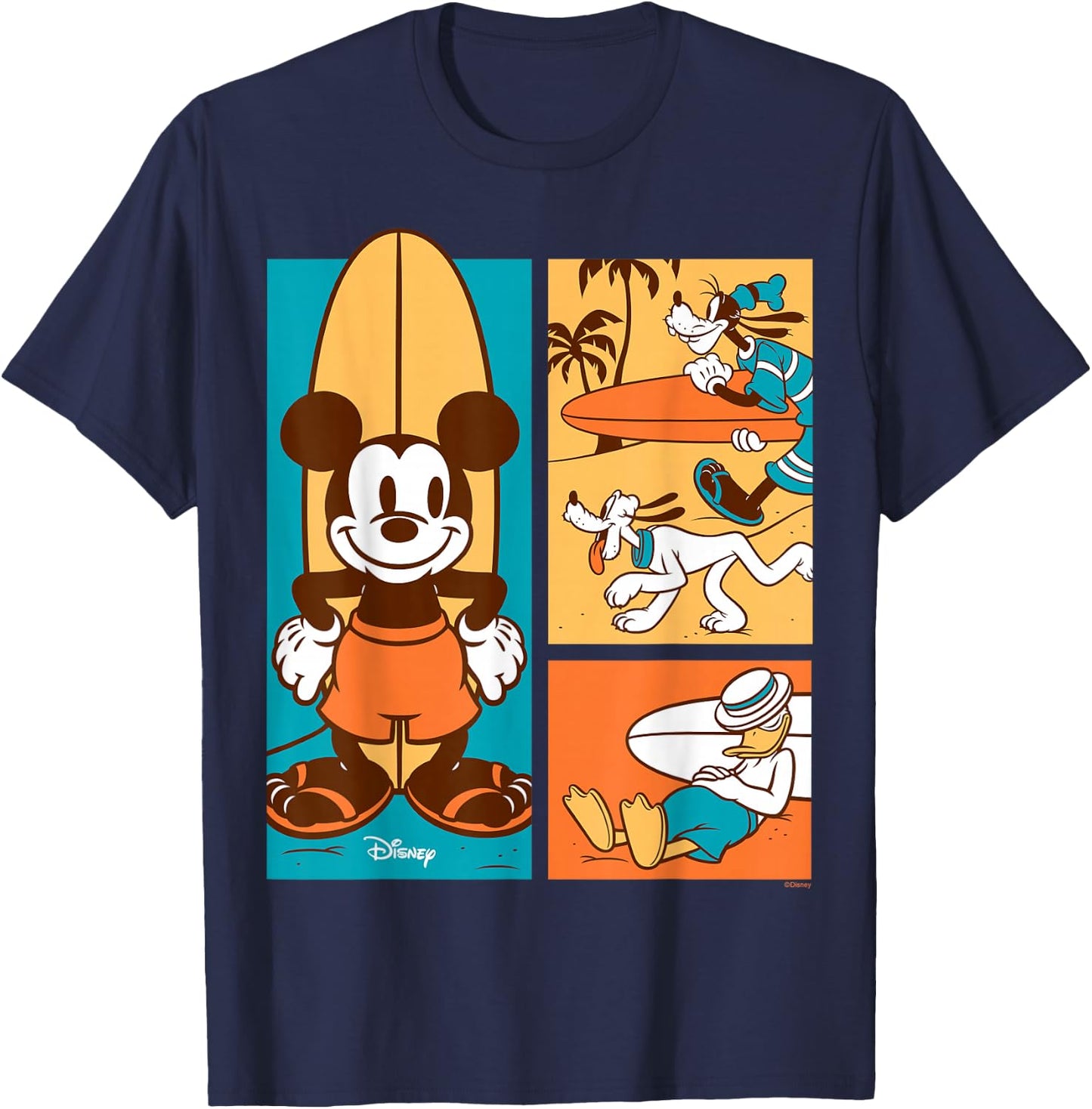 Disney - Mickey Donald Goofy Pluto Surfer Beach T-Shirt - T-Shirt | Navy