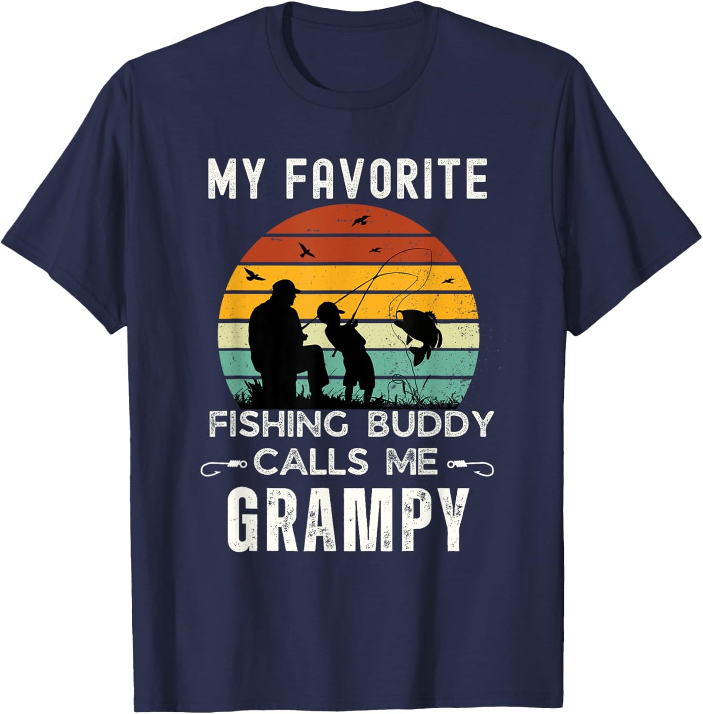 Awesome My Fishing Buddy Calls Me GRAMPY Grandpa T-Shirt - T-Shirt | Navy