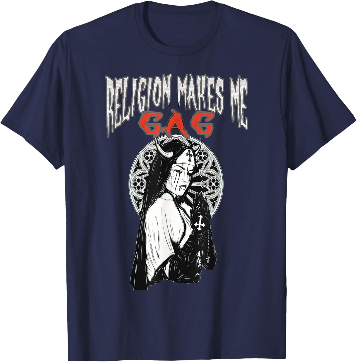 Religion Makes Me Gag Evil Satanic Antichrist Nun T-Shirt - T-Shirt | Navy