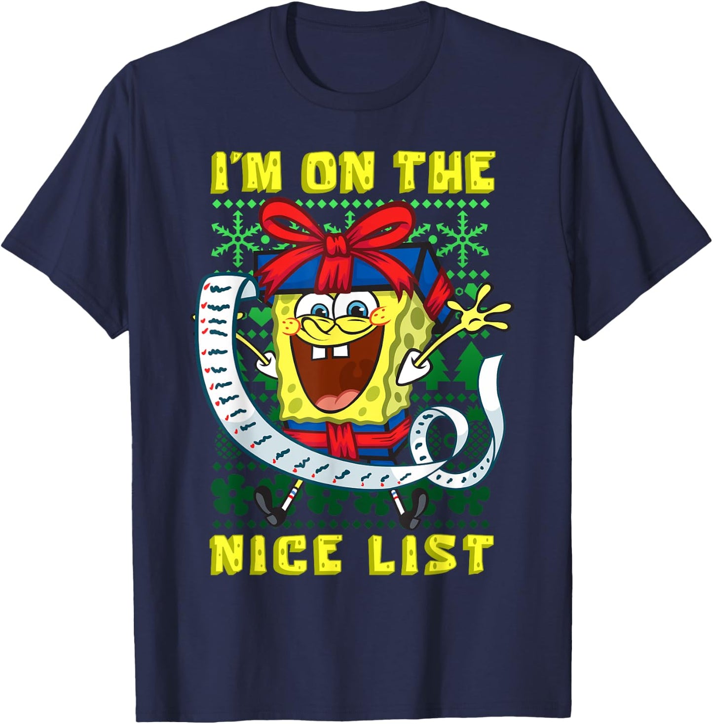 Mademark x SpongeBob SquarePants - SpongeBob Christmas I'm On The Nice List of Santa Boys Girls T-Shirt - T-Shirt | Navy