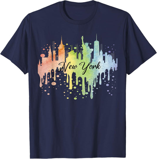 New York City Watercolor Art NYC Skyline Souvenir T-Shirt - T-Shirt | Navy