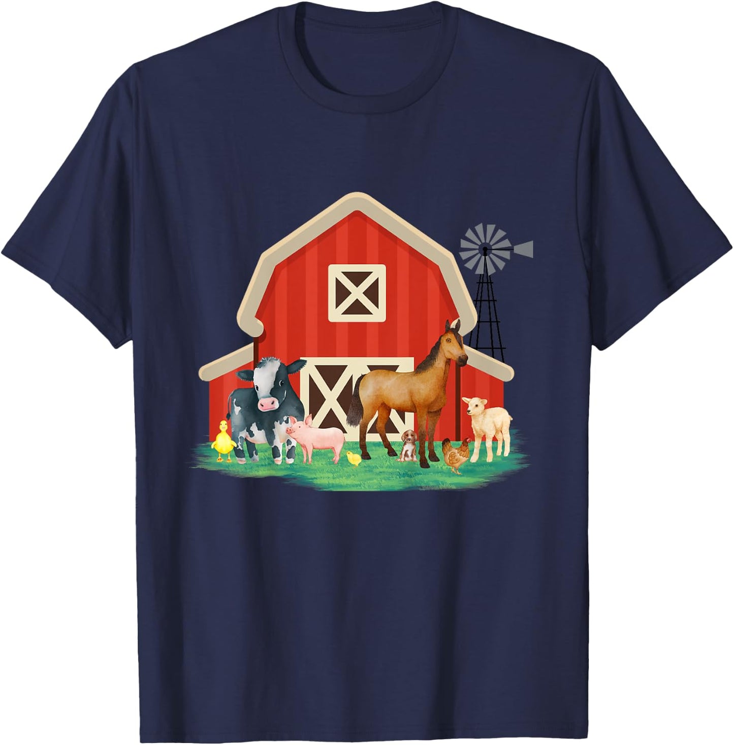Kids Farm Animals, Cute Toddler and Youth Farm Animals with barn T-Shirt - T-Shirt | Navy