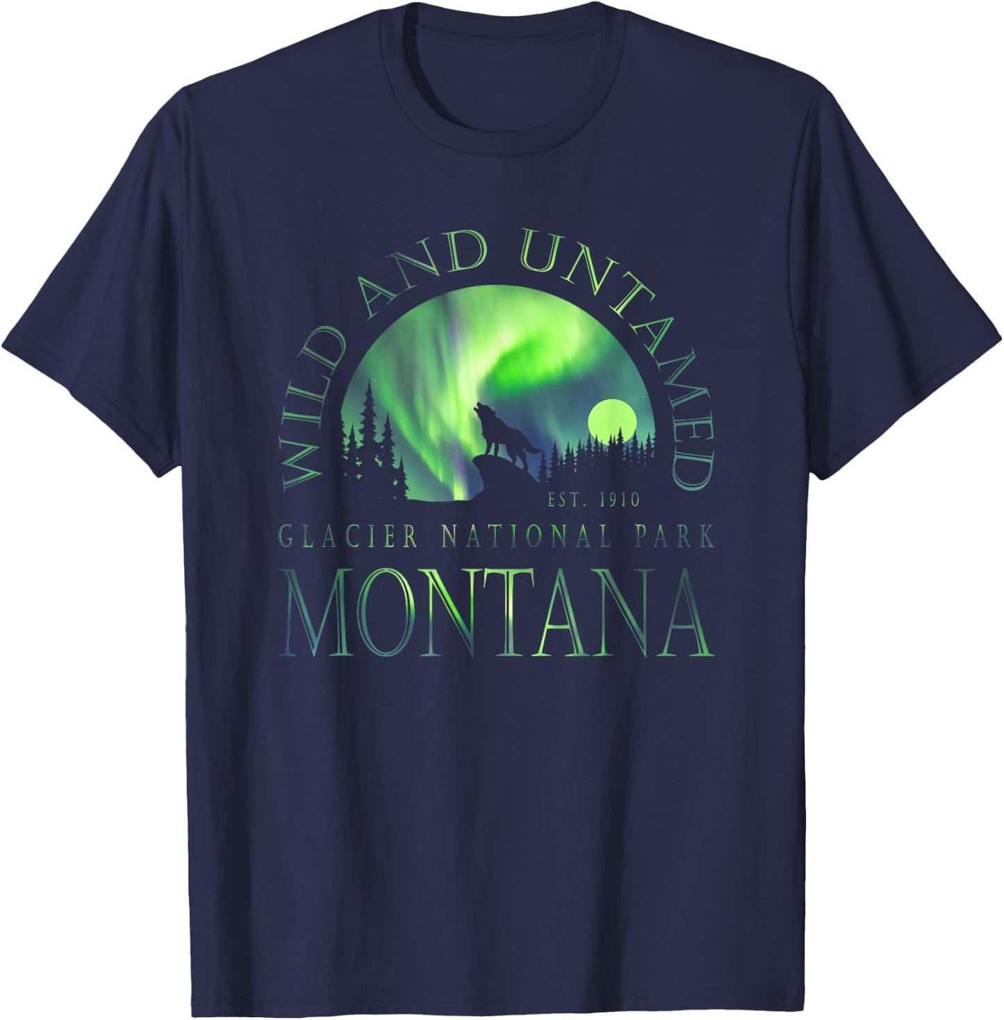 Montana - Glacier National Park - Northern Lights T-Shirt - T-Shirt | Navy