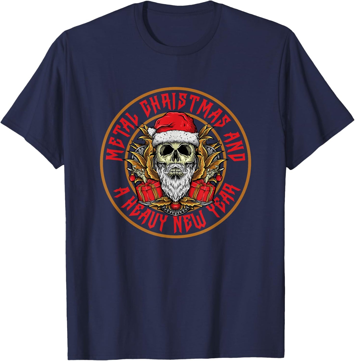 Metal Christmas Heavy New Year Metalhead Rock Death Band T-Shirt - T-Shirt | Navy