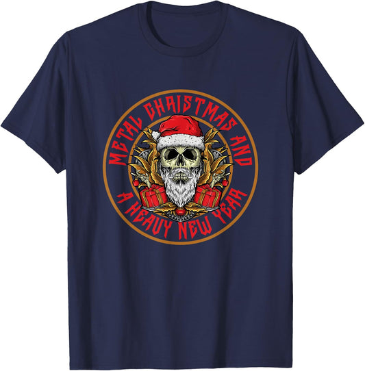 Metal Christmas Heavy New Year Metalhead Rock Death Band T-Shirt - T-Shirt | Navy