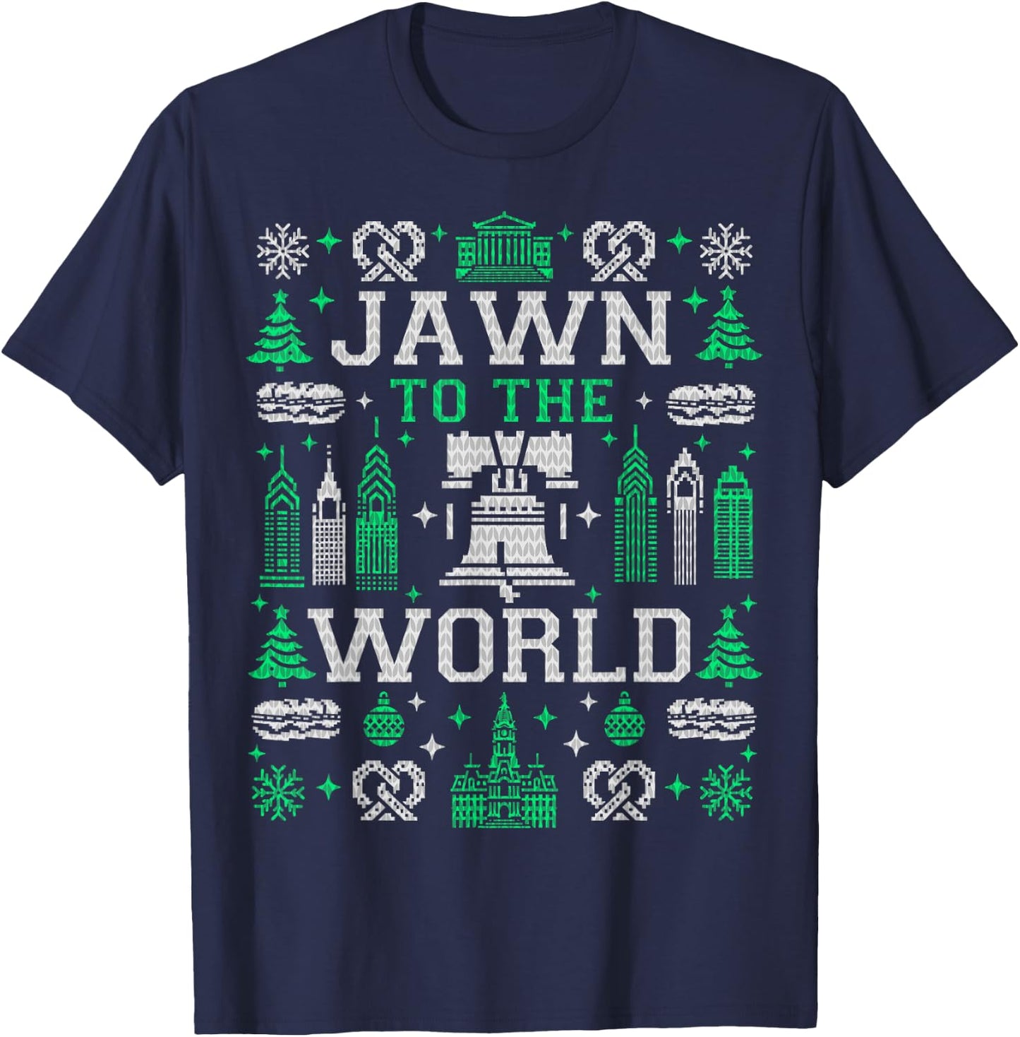 VINTAGE RETRO PHILADELPHIA PHILLY THROWBACK GIFTS Jawn to the World Philly Fan Philadelphia Ugly Christmas T-Shirt - T-Shirt | Navy