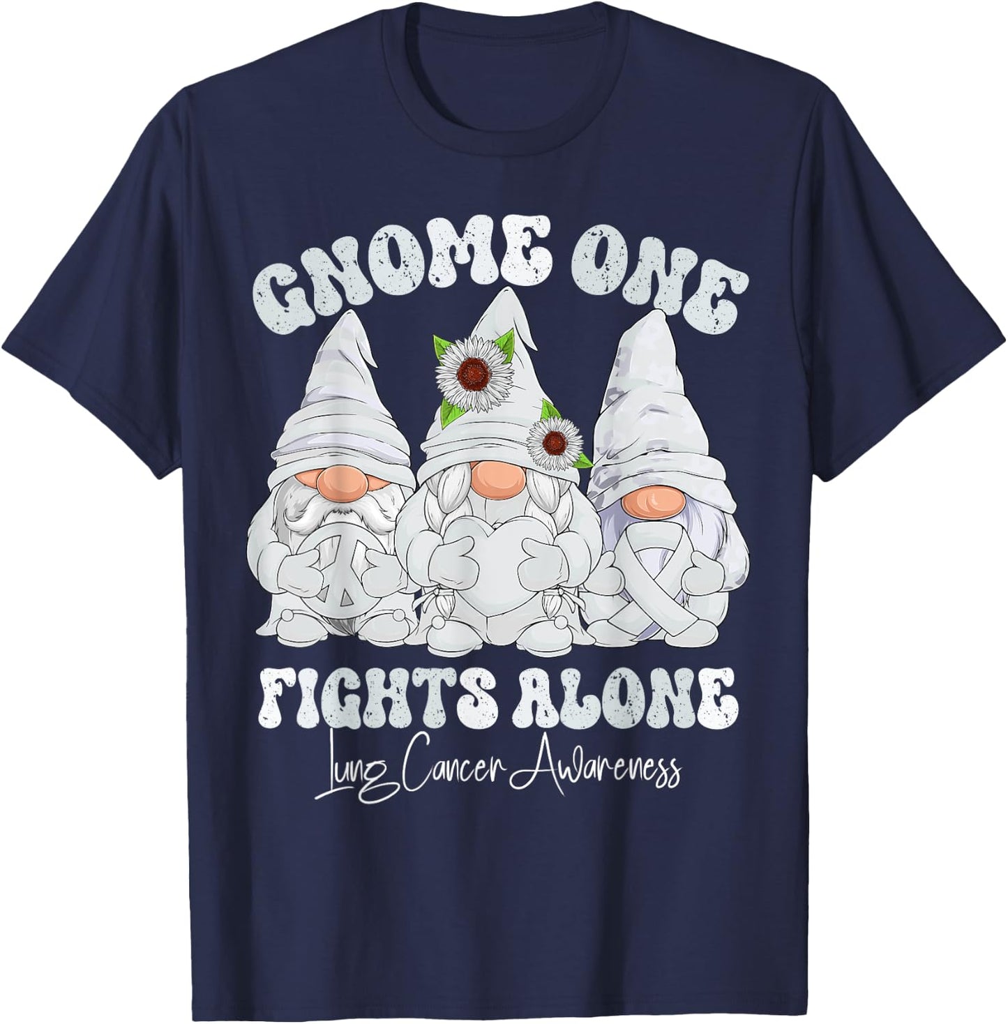 Lung Cancer Awareness Month White Ribbon Gnomies T-Shirt - T-Shirt | Navy