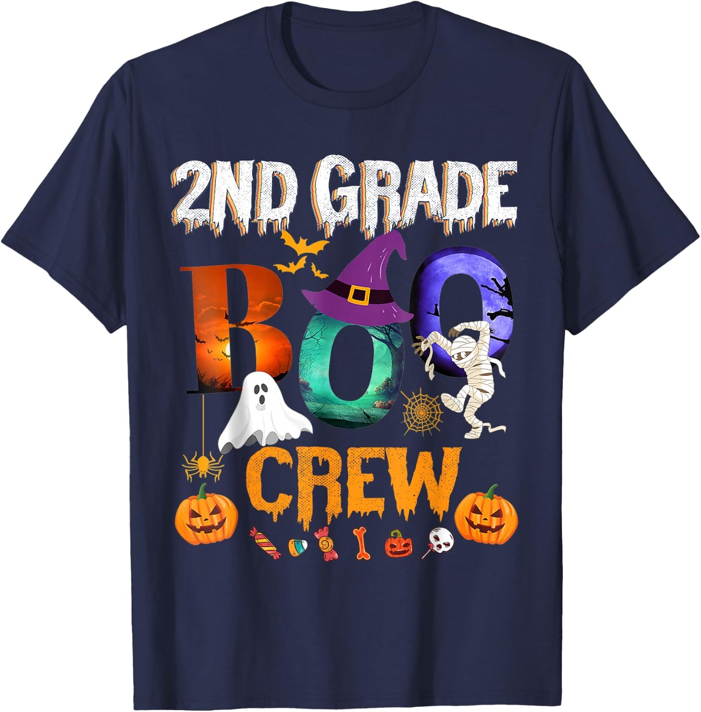 2nd Grade Boo Crew Teacher Student Funny Halloween Costume T-Shirt - T-Shirt | Navy