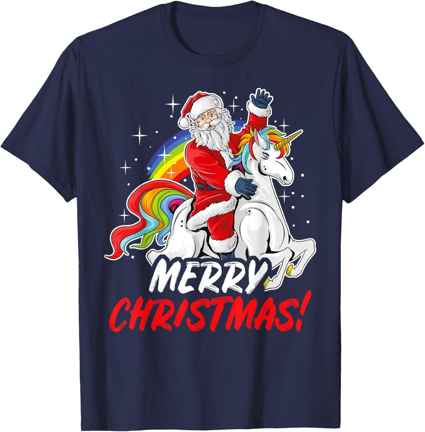 Unicorn Santa Claus Christmas Holiday T-Shirt - T-Shirt | Navy