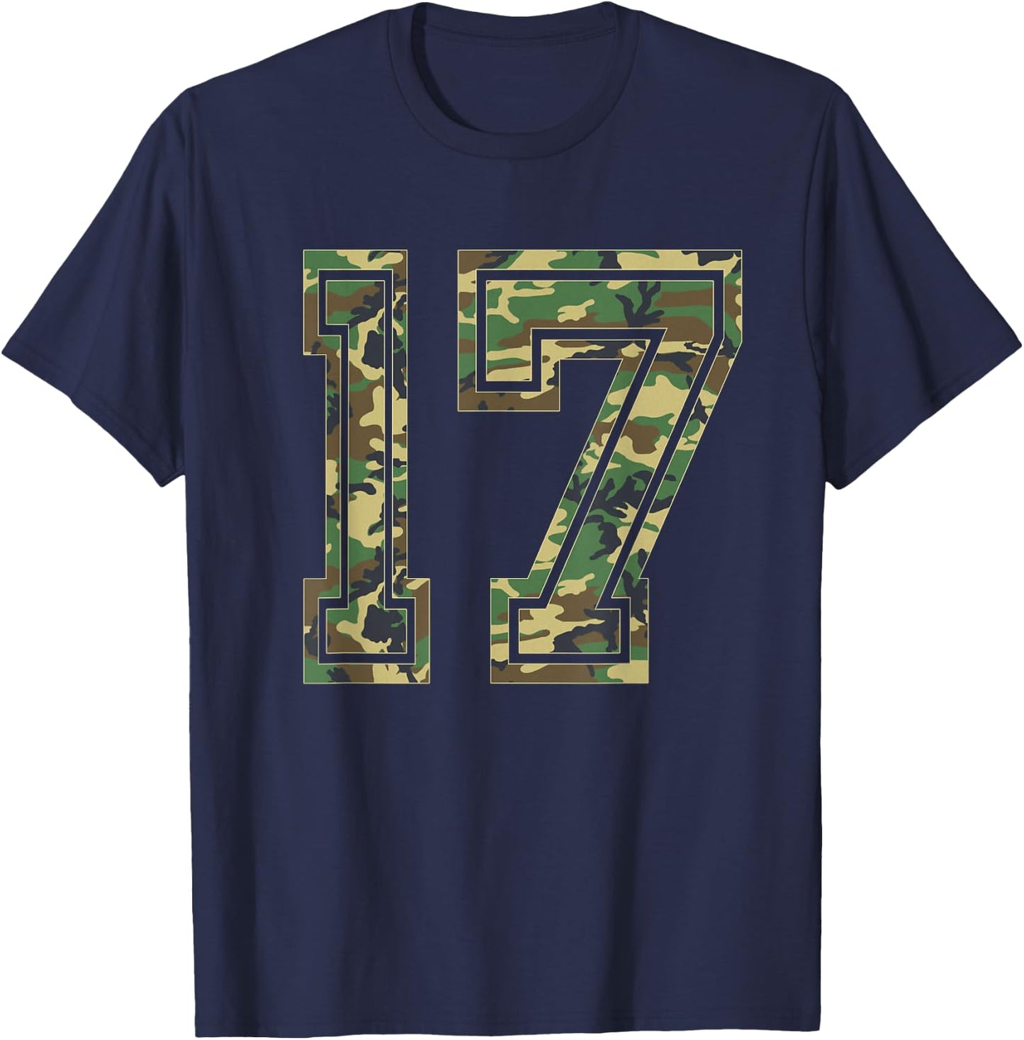 Team Jersey Number 17 Camo Camouflage T-Shirt - T-Shirt | Navy