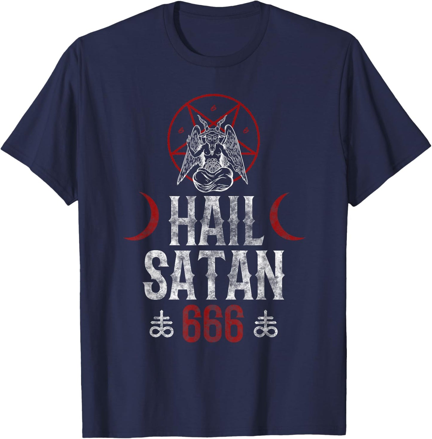 666 Hail Satan - Evil Goat Baphomet Goth T-Shirt - T-Shirt | Navy