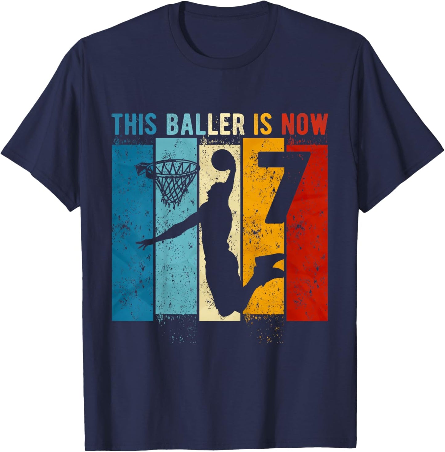 Kids 7 Year Old Basketball 7th Birthday Boy T-Shirt - T-Shirt | Navy