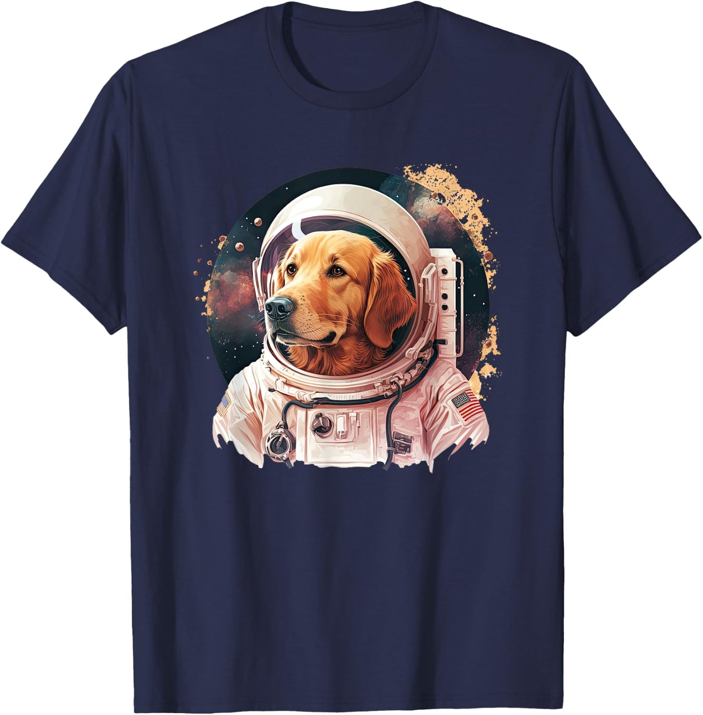 Funny Golden Retriever Astronaut in the space T-Shirt - T-Shirt | Navy