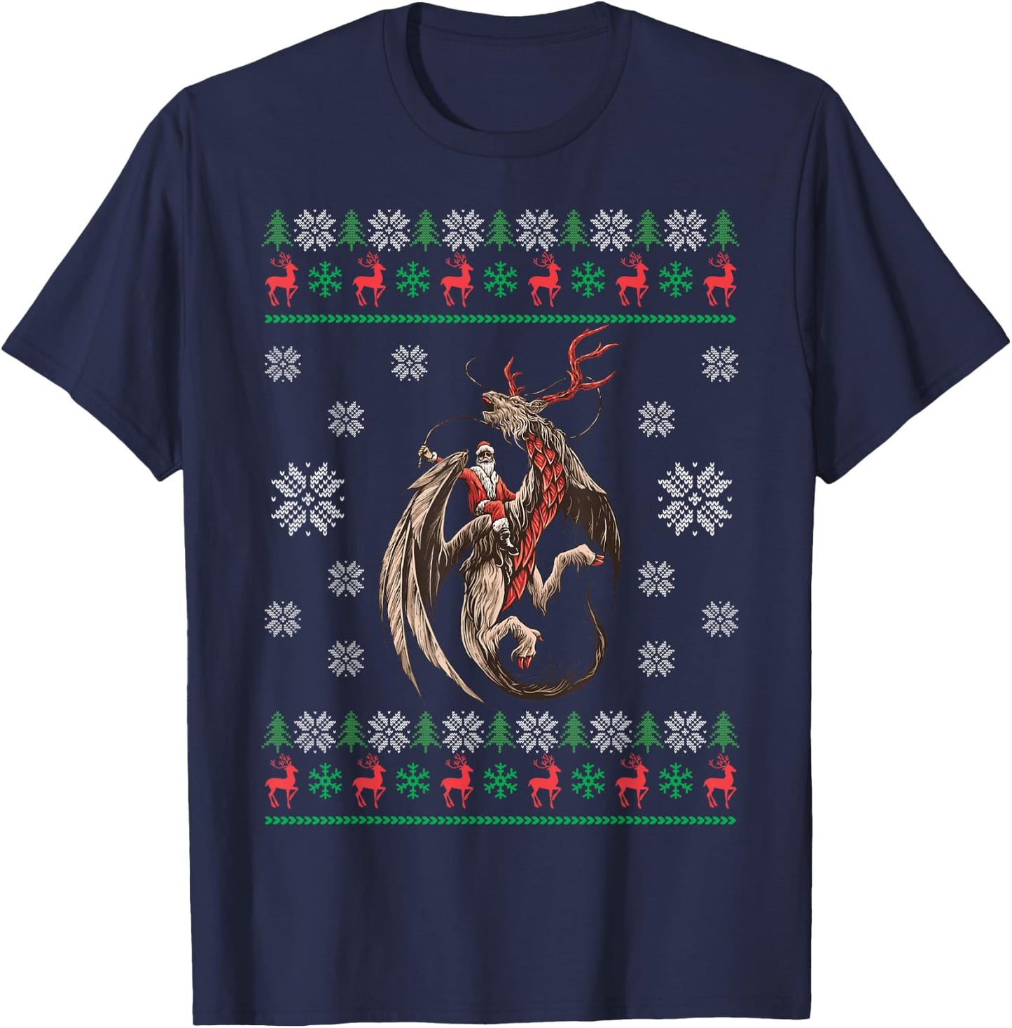 Santa Riding Dragon Christmas Ugly Sweater Dragon Lover T-Shirt - T-Shirt | Navy