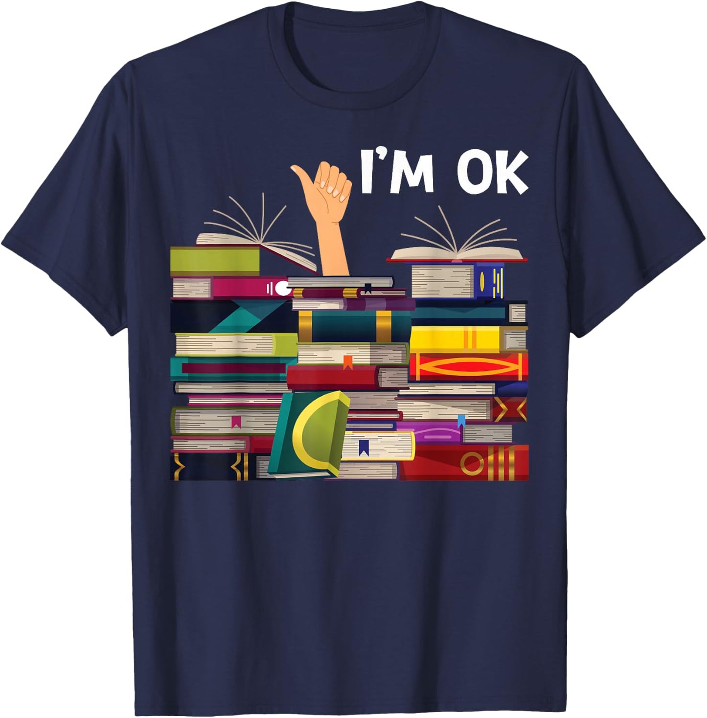 Book Reading and Book Lovers I'm Ok Funny Apparel. -Kids Black Book-Themed T-Shirt - T-Shirt | Navy