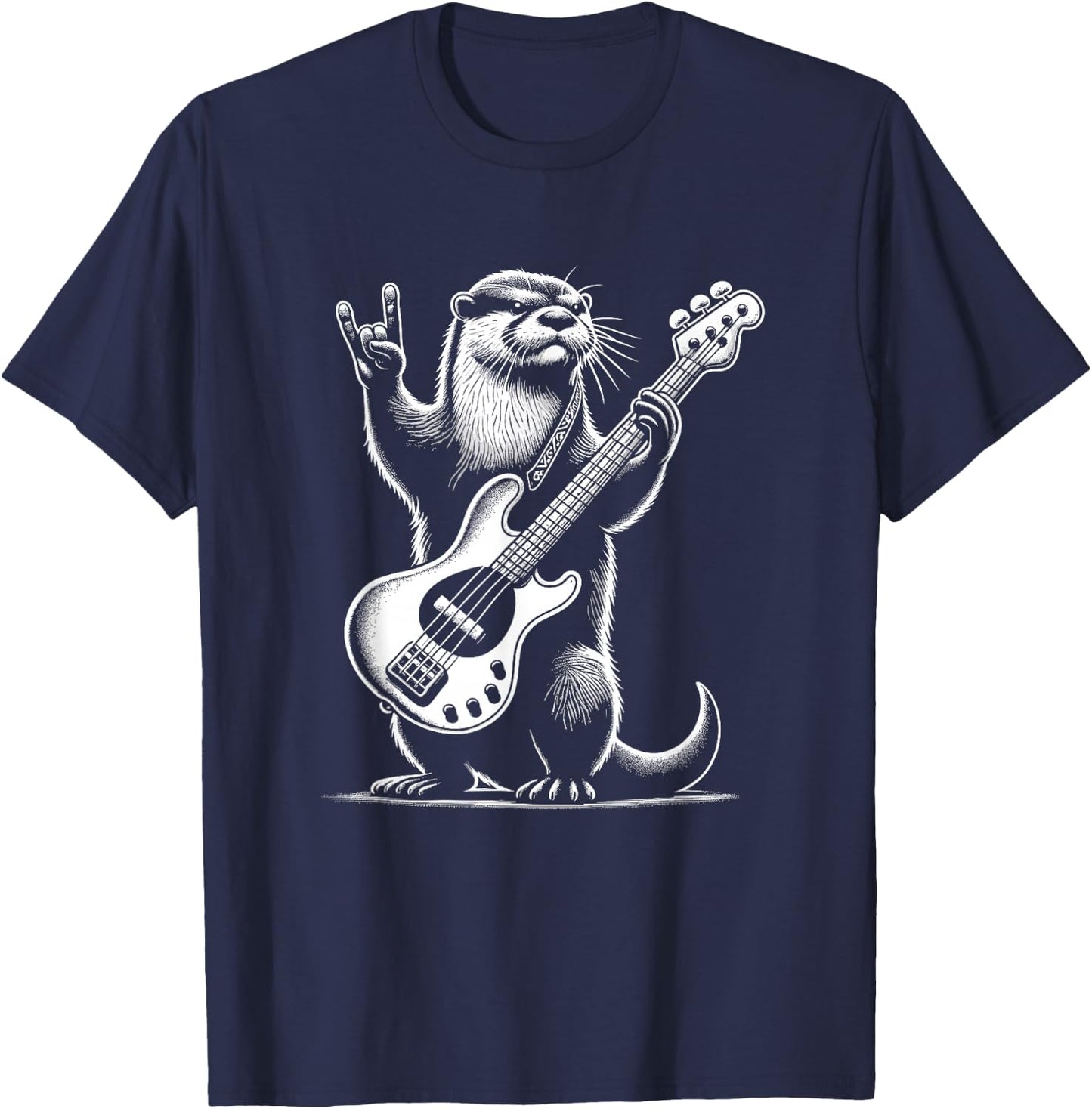 Rock n Roll Otter Playing Guitar Funny Otter T-Shirt - T-Shirt | Navy
